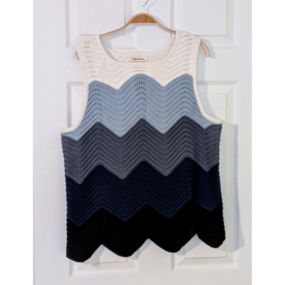 Indigo Thread Co 1X Blue Chevron Knit Sweater Tank Top Sleeveless NWOT